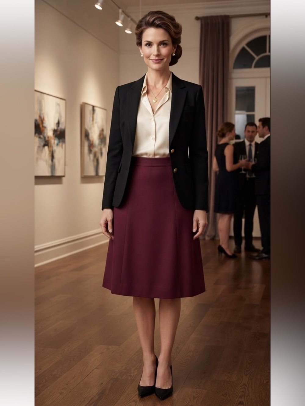 Appleseeds Petite Midi Flared Skirt Burgundy Holiday Career Formal Women’s Sz 6